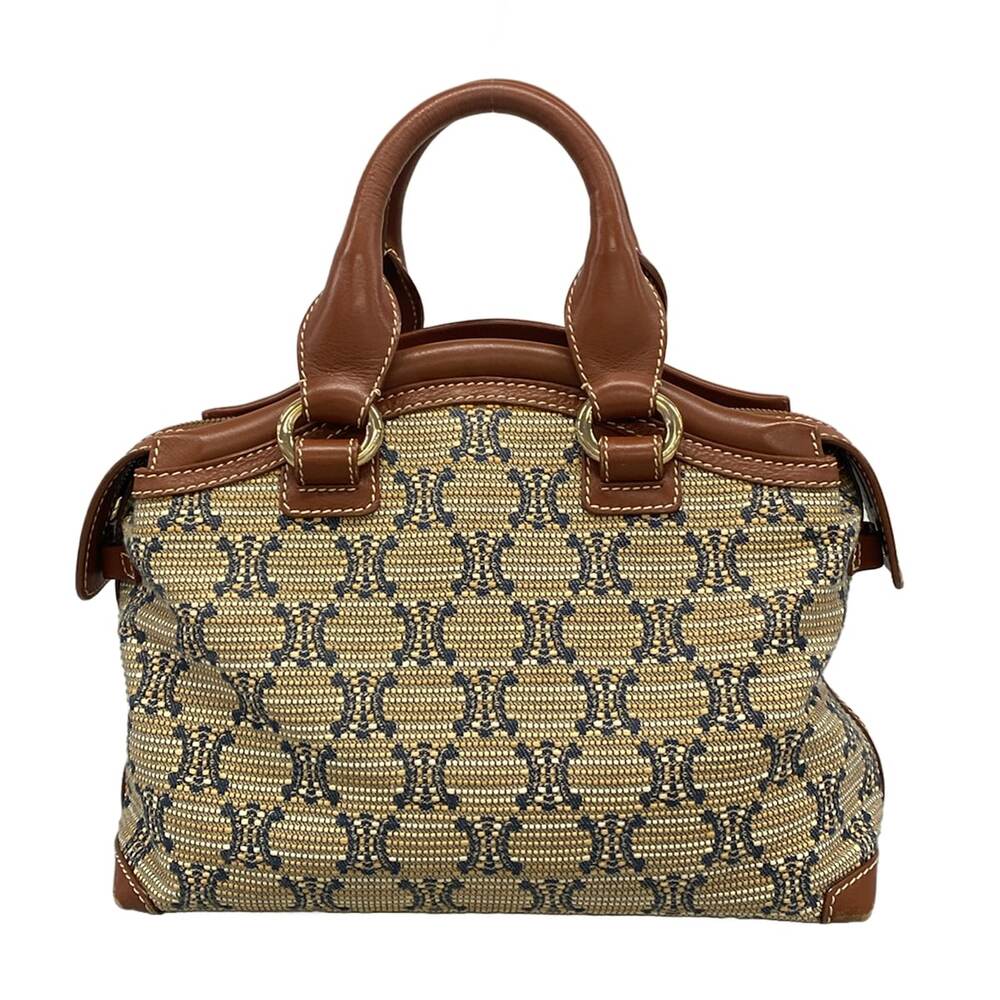 Celine Paris Macadam Handbag Beige Brown Dark Navy Jacquard Leather - Picture 3 of 15